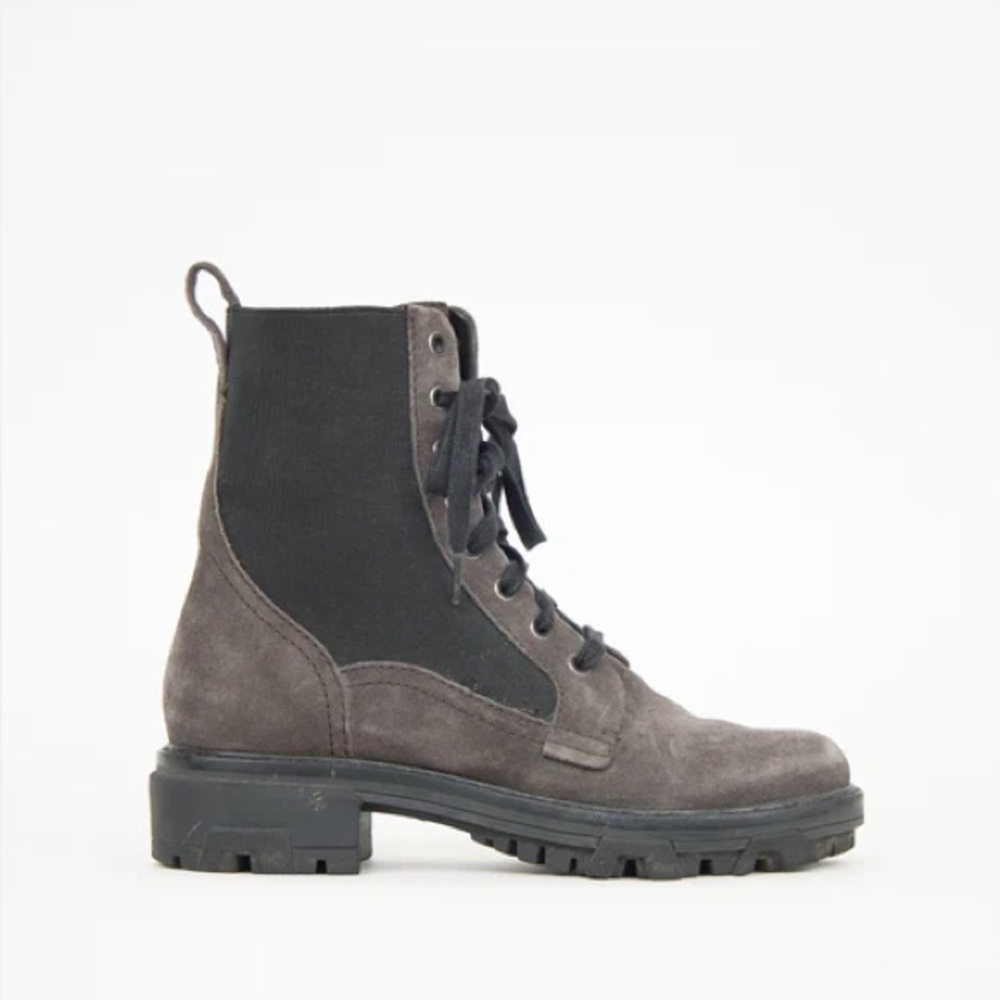Rag & Bone Shiloh Asphalt Gray Black Suede Lace Up Lug Sole Combat Boots